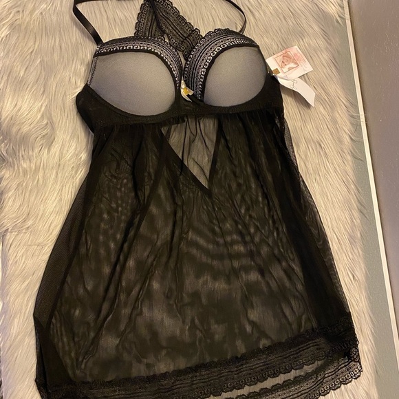🆕 Jessica Simpson Black Lace Teddy with Push Up Bra Top - Picture 3 of 11
